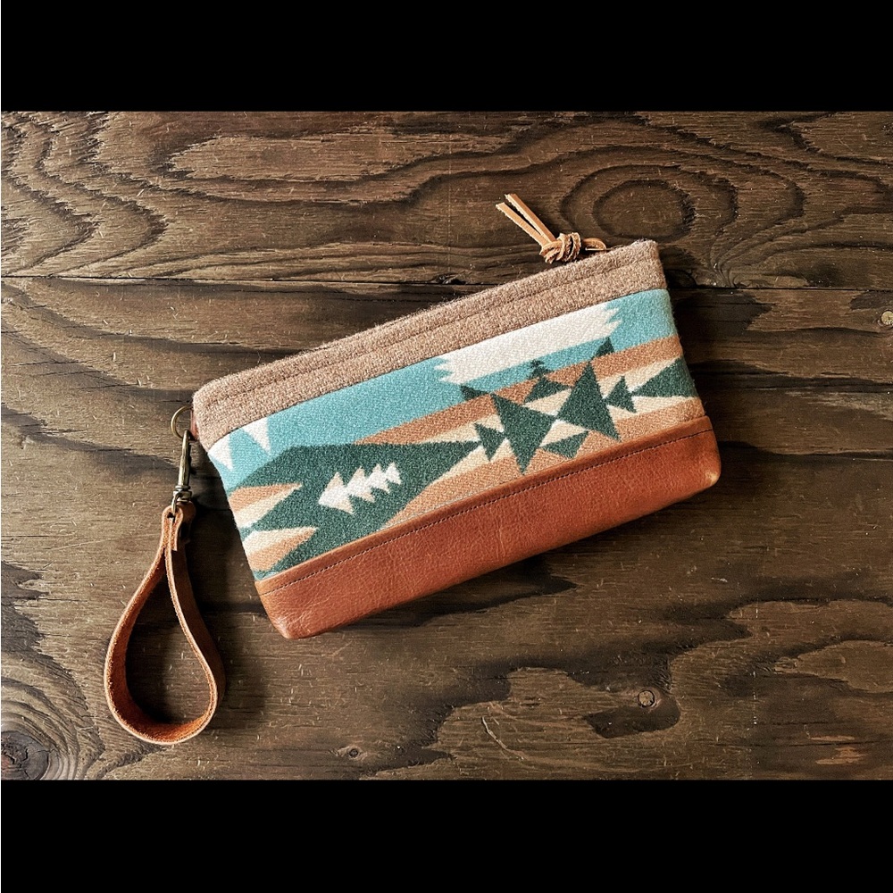 Pendleton Wool & Leather Handcrafted Wristlet Made by Nanmadeobjects